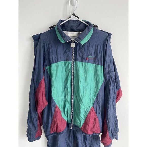 VTG Givenchy Activewear Men's Tracksuit Teal Burgundy Color Block Size XL - Picture 2 of 12